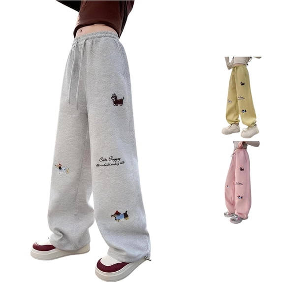 Teen Girls School Uniform Pants Elastic Waist Grey Wide Leg Active Pants With Functional Pockets Girls Outfits Size 15-16 Years