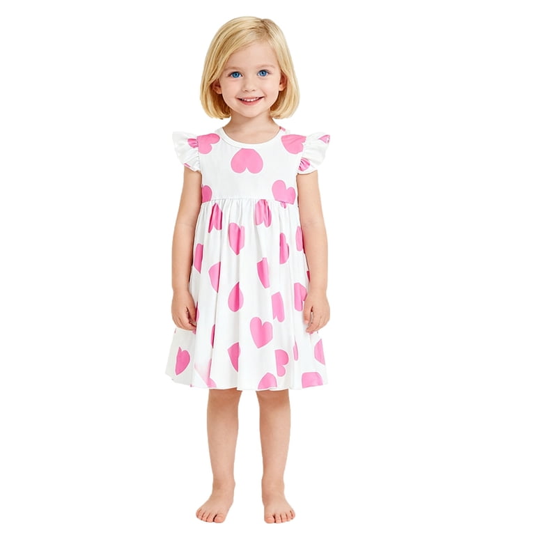 flowy valentine's day dress Girls Short Sleeve Dresses Valentines Heart Sleeveless Sun Dress Summer Casual s Party Toddler Play Outfit Kids Dresses for Girls 4-5 Years RuffledCapSleeveTwirlDress