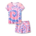 thumbnail image 1 of Beezizac Teen Girls Short Sleeve Tie Dye Blue & Coral Swirl Pajama PJ Set 2-Piece Outfit Big Kid Size 6, 1 of 7