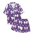 thumbnail image 1 of Teen Girls Silk Pajamas Set Bow Printed Button Down Solid Tops T Shirt Shorts 2PCS Summer Pajamas Sleepwear Outfits Pj For Girls 10-12, 1 of 3