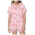 thumbnail image 1 of Girls Silk Pajamas Set Bow Printed Button Down Tops With Shorts 2PCS Summer Silk Pajamas Outfits Little Girl Pajamas Size 10-12, 1 of 3