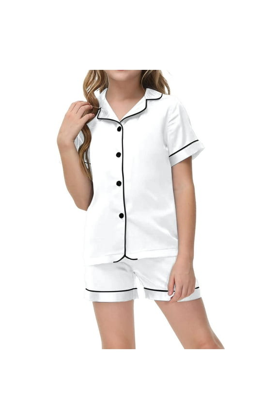 Teen Girls Silk Pajamas Set Short Sleeve Button-Down Top Shorts Set Tween Summer Pajamas Girls Pajamas Size 12-13 Years
