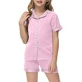 thumbnail image 1 of Teen Satin Pajamas For Girls Solid Printed Button Down Solid Tops T Shirt Shorts 2PCS Summer Toddler Nightgown Pajamas For Kids 10-12, 1 of 6