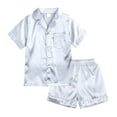 thumbnail image 1 of Teen Girls Silk Pajamas Set Solid Summer Sleepwear Button Down Shorts Set Kids Pajamas Nightgown Cute Pjs For Girls 12-13 Years, 1 of 2