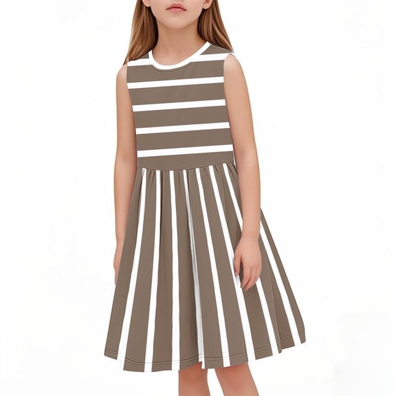 Teen Girls Sleeveless Dresses 2025 Size 3-14 Toddlers Kids Cute Stripe Printed Pullover Crewneck A-Line Going Out Dress