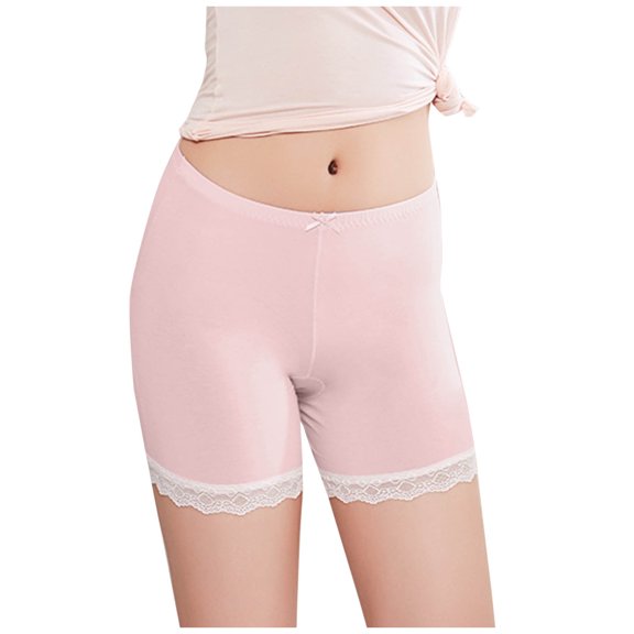 Teen Girls Slip Shorts for Under Dress 4 PCS Lace Stretch Boyshorts Panties Soft Breathable Underwear, Pink, 10 Years