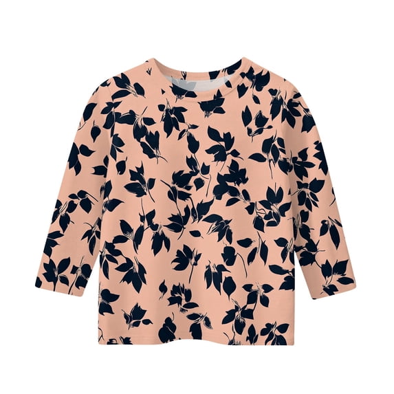 Teen Girls Small Daisy Blouses Crew Neck 3/4 Sleeve Outdoor Daily Fall Kids Tops