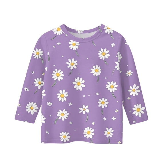 Teen Girls Small Daisy Blouses Crew Neck 3/4 Sleeve Outdoor Daily Fall Kids Tops
