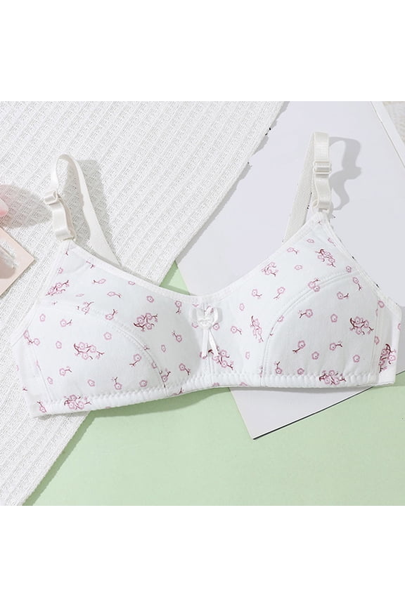 Teen Girls Spaghetti Straps Bras Adjustable Strap Bralettes Stretch Elastic Training Floral Print Cami Seamless Underwear Bra Beginner Bras for Girls White 15-16Y