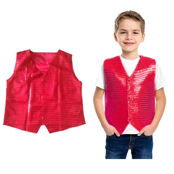 Girls Sparkle Sequin Waistcoat Sleeveless Button Down Jacket Vest for Jazz Ballet Party Performance 17-18 Years