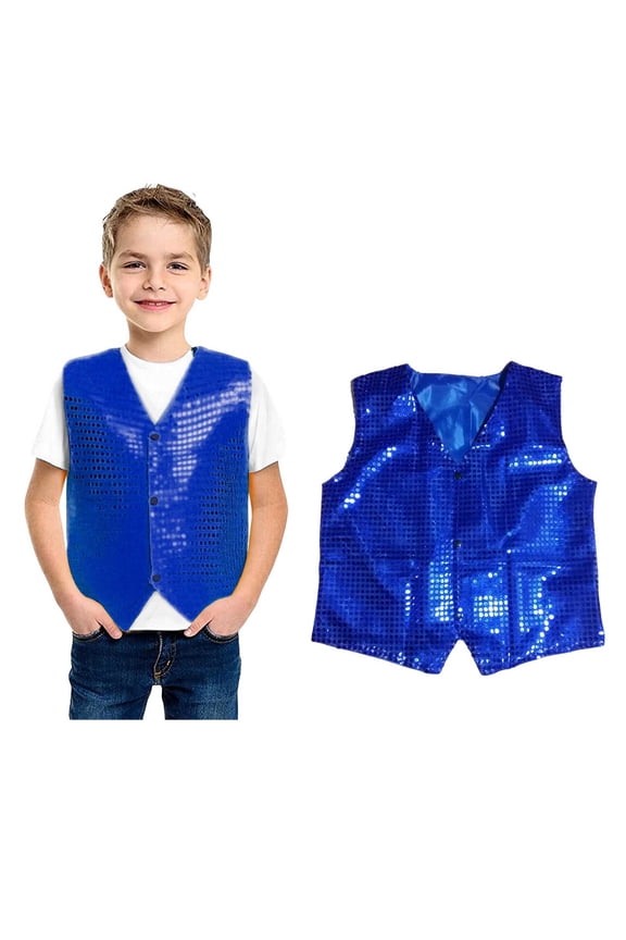 Teen Girls Sparkle Sequin Waistcoat Sleeveless Button Down Vest Tops for Ballet Latin Jazz Dance Party Stage Performance 13-14 Years