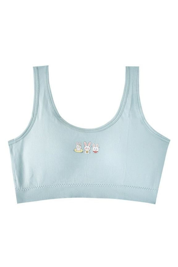 Teen Girls' Sports Bra Racerback Straps & Soft Elastic Waistband Cotton & Spandex For 10 To 16 Years Blue 12 Years-16 Years