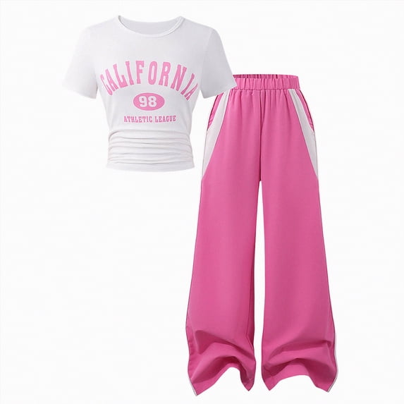 Girls Spring Summer Clothes 2 Piece Outfit Set Girl School Pants and Girl School Shirts Suit Tween Girl Clothing Set,8-9 Years,P08-Pink