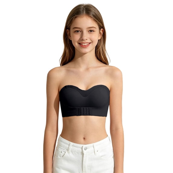 Teen Girls Strapless Push Up Bra Removable Shoulder Straps Wireless Soft Unlined Gathering Bralette Cute Daily Summer Underwear For 13-18 Year Olds