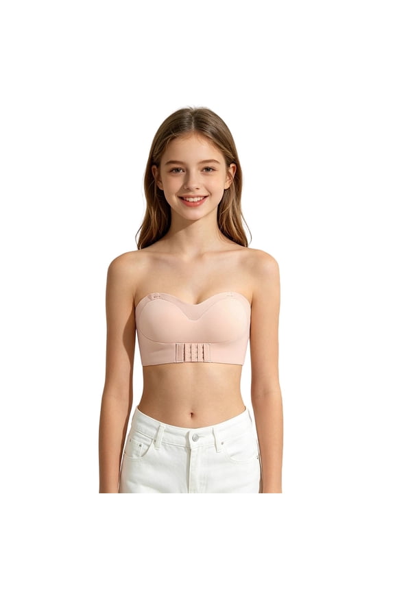 Teen Girls Strapless Push Up Bra Removable Shoulder Straps Wireless Soft Unlined Gathering Bralette Cute Daily Summer Underwear For 13-18 Year Olds