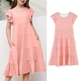 thumbnail image 1 of Girls Summer Dresses Ruffle Sleeve Girls Casual Dresses Tiered Sun Dresses with Pockets Dresses for Girls 12-13 Years, 1 of 5