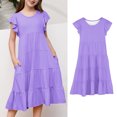 thumbnail image 1 of Girls Summer Dresses Ruffle Sleeve Girls Casual Dresses Tiered Sun Dresses with Pockets Girl Clothes Size 14-15 Years, 1 of 7