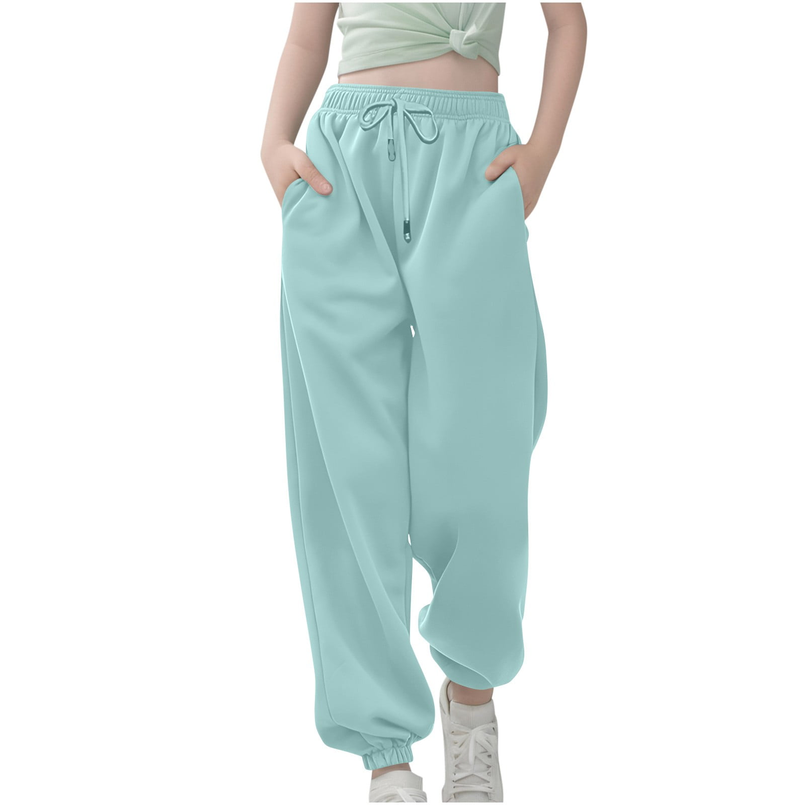 Teenage Drawstring Teen Girls Sweatpants Cinch Bottom Baggy High Waist Elastic Jogger ...