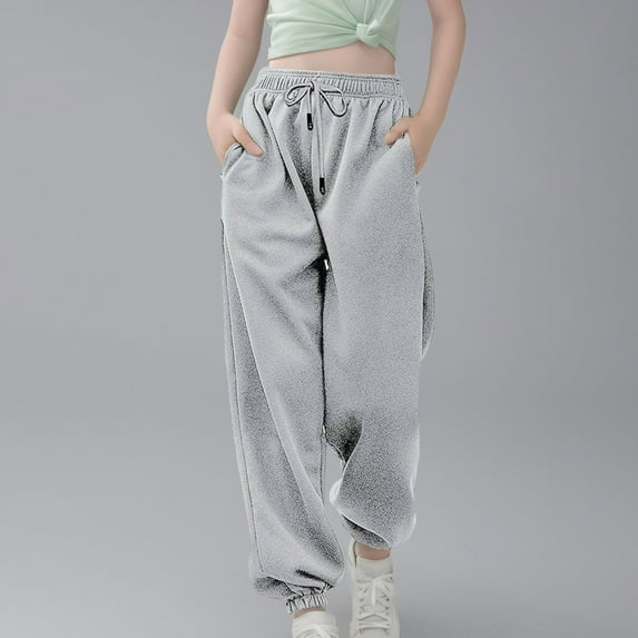 Teen Girls Sweatpants Drawstring Jogger Sweatpants With Pockets Solid Color Grey Sweatpants For Boys Kids Spring Fall Sweatpants Size 13-14 Years