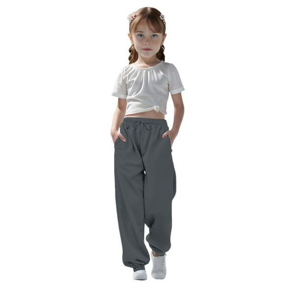 Sweatpants For Teen Girls Drawstring Jogger Sweatpants With Pockets Solid Pants Grey Sweat Pants For Girls Kids Pants Girls Size 5-6 Years