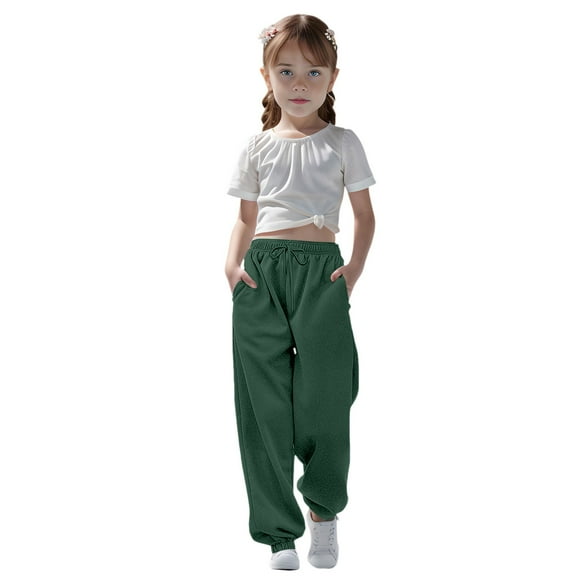 Kids Sweatpants Drawstring Jogger Sweatpants With Pockets Solid Pants Green Pants For Toddler Boy Boys Joggers Size 3-4T