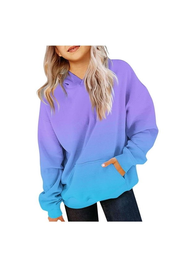 Teen Girls Sweatshirt Cute Gradient Printed Long Sleeves Hoodies with Pocket Casual Crew Neck Fall Winter Pullover Tops Clothes Comfy Jumper School Warm Girl Sweatshirts