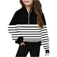 thumbnail image 1 of Teen Girls Sweatshirt Cute Stripe Printed Long Sleeves Sweatshirts Casual Crew Neck Fall Winter Pullover Tops Clothes Casual Comfy Fleece Jumper School Warm Girl Coat, 1 of 4