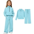 thumbnail image 1 of Teen Girls Sweatsuit Blue Sweatsuit Girls Quarter Zip Thumbhole Sweatshirt Pullover and Sweatpants Set Girls Activewear Sets 11-12 Years, 1 of 9