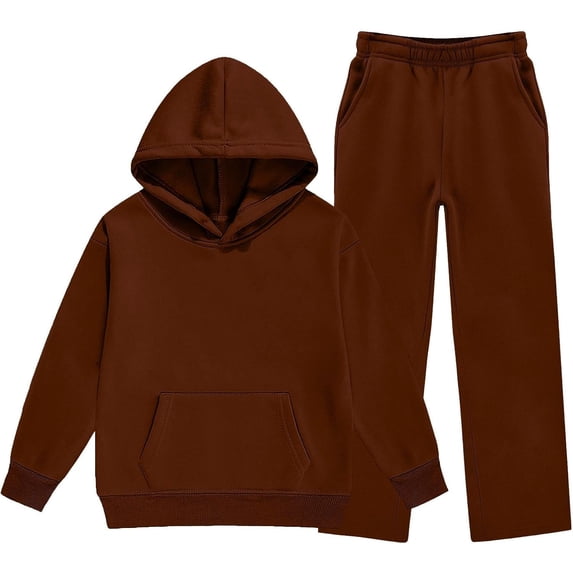 Teen Girls Sweatsuit Fall Hoodie And Sweatpants Set 4-13 Years,120=4-5Years,Coffee_01
