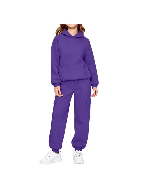 Teen Girls Sweatsuit Fall Winter Hoodie and Jogger Sweatpant with Pockets Casual Sweatsuit Tracksuit 2-14 Years