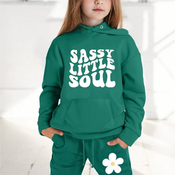 Teen Girls Sweatsuit Sets 2 Piece Casual Sweatpants Loungewear Set Solid Hoodies Long Sleeve Pullover Trendy Printed Boys Hoodies for Teen Girls 12-13 Years