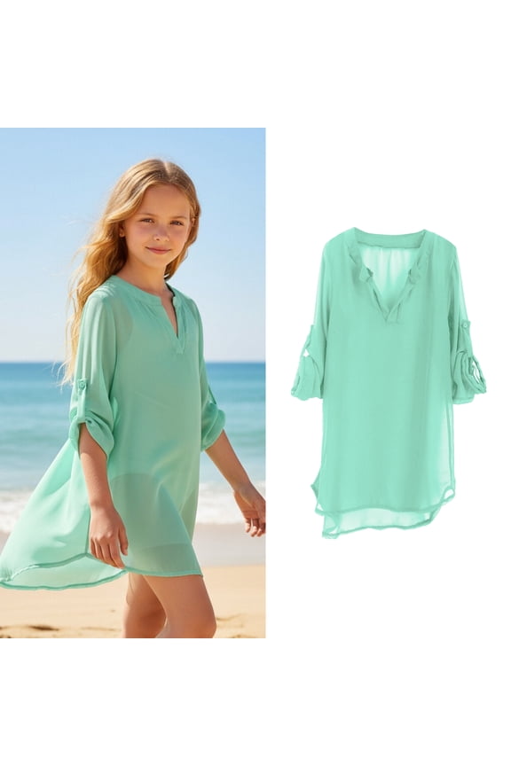 Teen Girls Swim Suit Cover Up Crew Neck Green Tulle Cover Up Girls Swim Dresses Girls Bathing Suit Cover Up Size 10-11 Years