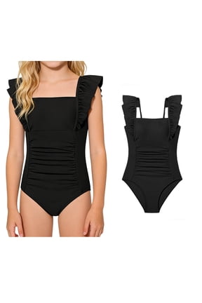 Girls Swimming Suits Adjustable Strap Ruffled Bathing Suits Girls 1 Piece Swimsuits Girls 14Y
