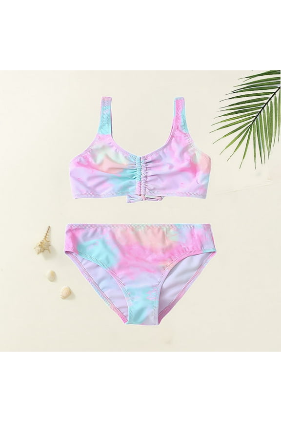 Teen Girls Swimsuit 2 Piece Beach Bikini Bathing Suit Tie Dye Kids Bathing Suits 13-14 Years