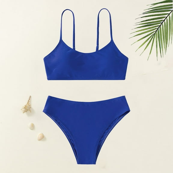 Teen Girls Swimsuit 2 Piece Summer Bikini Swimwear Solid Color Bathing Suit For Girls 14 Years