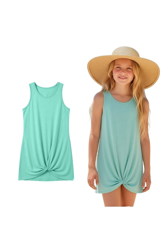 Teen Girls Swimsuit Cover Up Casual Sleeveless Twist Front Girl Beach Dress Girls Bathing Suit Size 11-12 Years