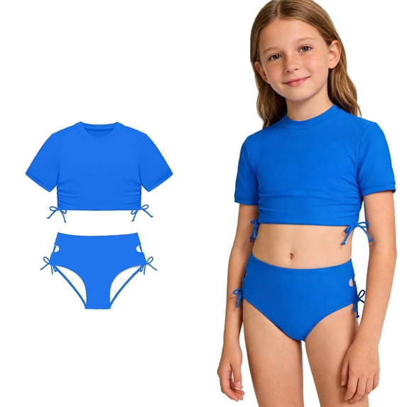 Girls Swimsuit Two Piece Bikini Sets Beach Adjustable Drawstring Bathing Suit Girls Cute Swim Suits for Girls 11-12 Years