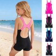 thumbnail image 1 of Girls Swimsuits 1 Piece Black Bathing Suits Competition Kids Back Cutout Summer Beach Swimwear for Water Sport Size 15-16 Years, 1 of 6