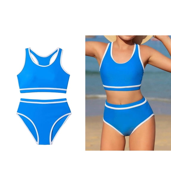 Girls Swimsuits 2 Piece Bikini Sets Beach Color Block Swimsuit Cute Summer Bathing Suits Little Girl Swimsuits Size 12-13 Years