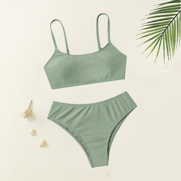 Teen Girls Swimsuits 2 Piece Bikini Swimsuits Solid Color Girl Bathing Suit 14 Years