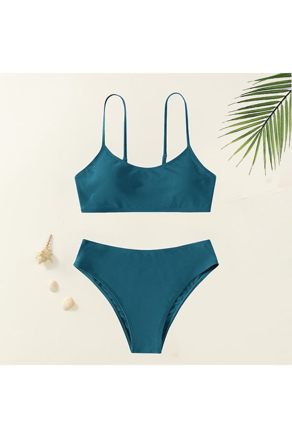 Teen Girls Swimsuits 2 Piece Summer Bikini Swimsuit Solid Color Bathing Suit For Teens 10-11 Years