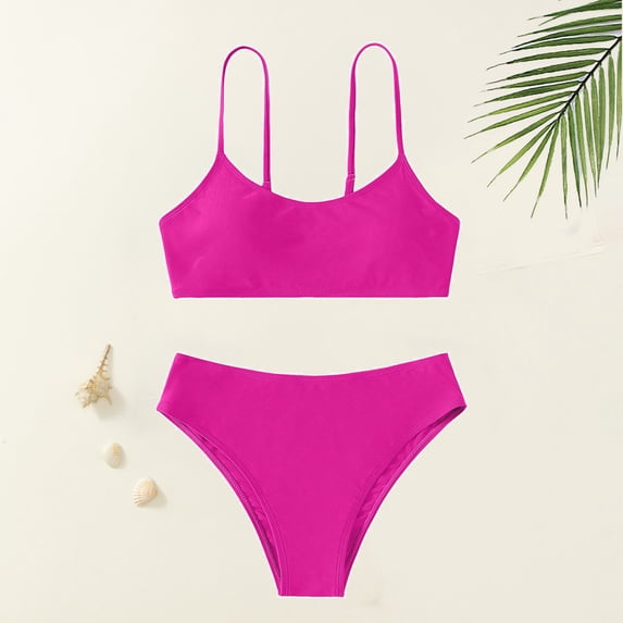 Teen Girls Swimsuit 2 Piece Beach Bikini Swimwear Solid Color Girls Bathing Suits 12-13 Years