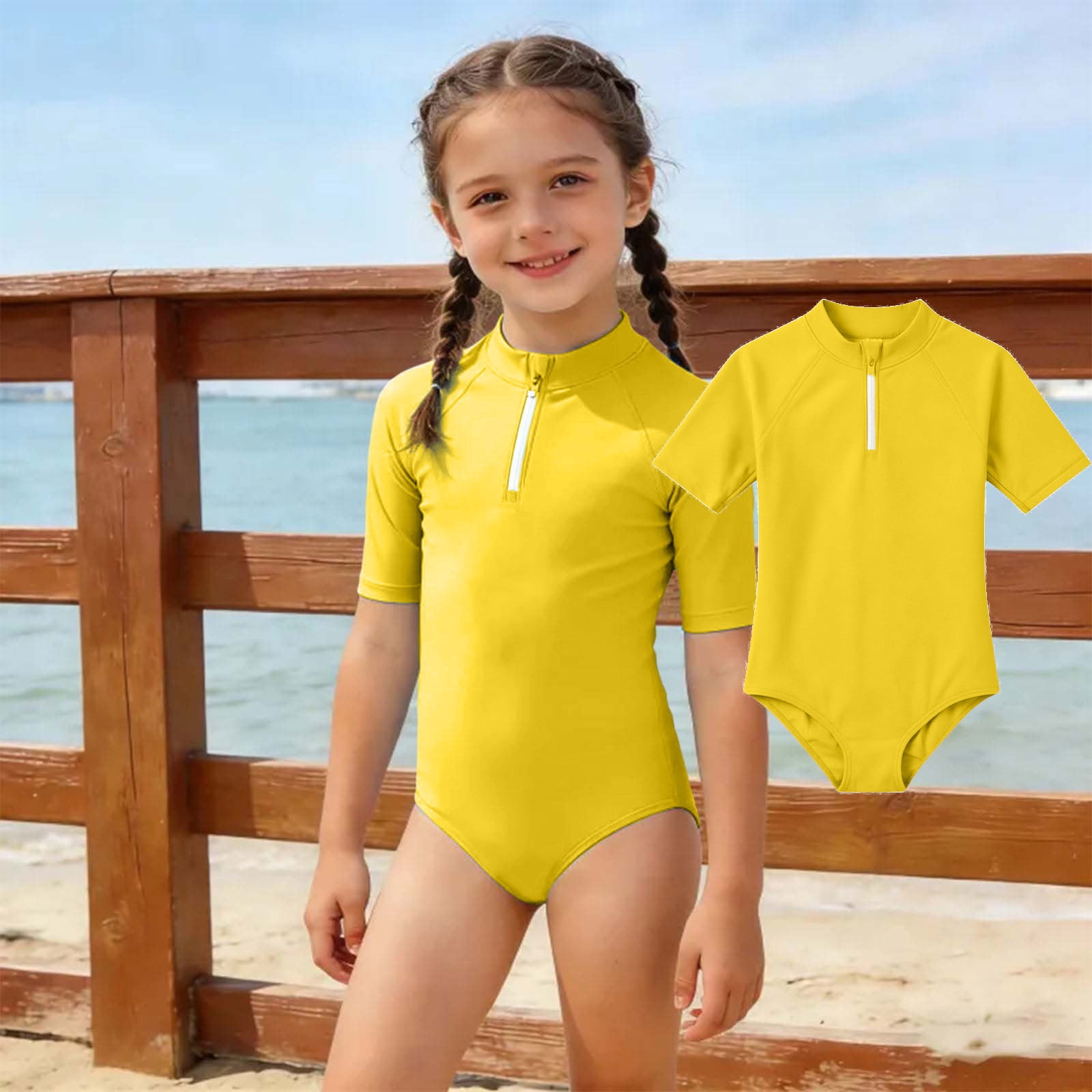 Girls Swimsuits Girls' Short-Sleeved Tight-Fitting One-Piece Swimming ...
