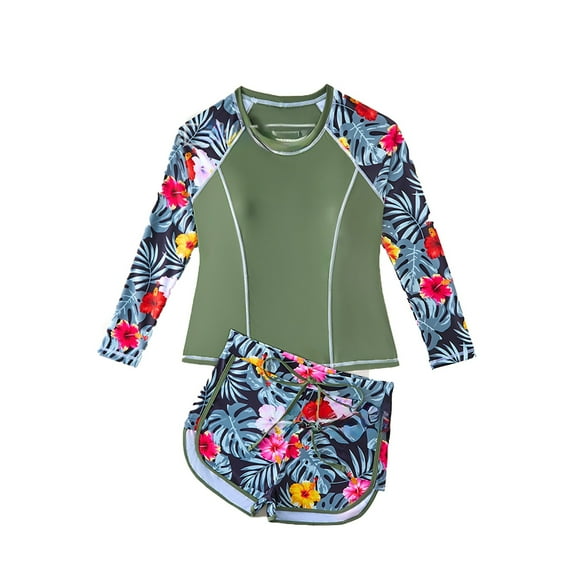 Teen Girls Swimsuits Long Sleeves Athletic Swim Aztec Tankini Swim Shirts and Rash Guards Size 13-14T