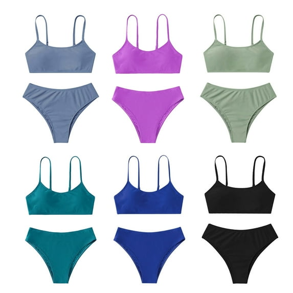 Teen Girls' Swimsuits Two-Piece Bikini Adjustable Shoulder Straps Swimsuit Kids Bikini with Chest Pad