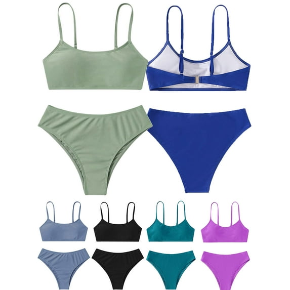 Teen Girls' Swimsuits Two-Piece Bikini Adjustable Shoulder Straps Swimsuit Kids Bikini with Chest Pad