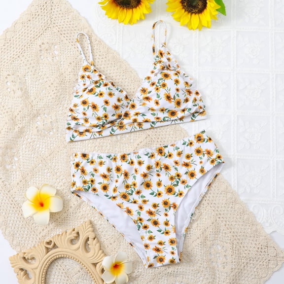 Teen Girls Swimsuits Two Piece Bikini Set Floral Print Bathing Suits Cute Summer Bathing Suits Swim Suits for Girls 12-14 Years