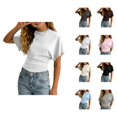 thumbnail image 1 of Girls T Shirt Basic Short Sleeve Crew Neck Ruched Cinched Waist Slim Fitted Summer Shirts Top (3-14Y), 1 of 9