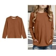 thumbnail image 1 of Teen Girls T Shirt Brown Long Sleeve Tshirts with Pocket Kids Crewneck Basic Tees Fall Clothes Size 13-14 Years Boys Shirts, 1 of 5