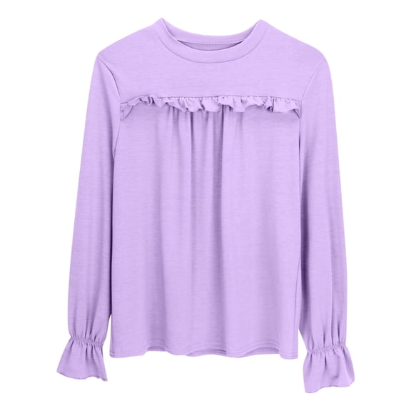 Teen Girls T Shirt Solid color Purple Long Sleeve Top Crewneck Top Tees Shirts Comfort Colors Girls Uniform Shirts 12-13 Years Cute Boy Girl Clothing